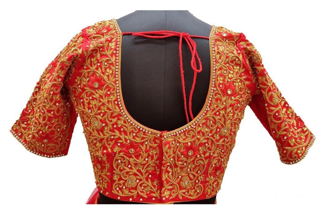 3Womens Hand Embroidery Maggam Work Blouse (Red Colour)